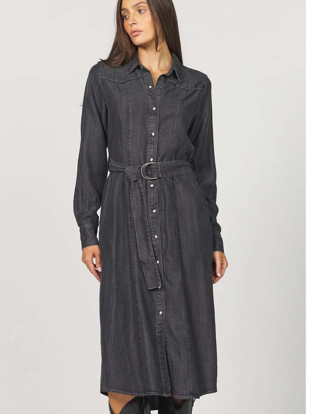 Dear John El Dorado Dress Denim Western Maxi Belted Snap Front Small